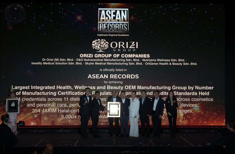 ORIZI Group Recognised by ASEAN Records for Largest Integrated Health, Wellness and Beauty OEM Manufacturing Group by Manufacturing Certifications, Regulatory Approvals and Audited Standards